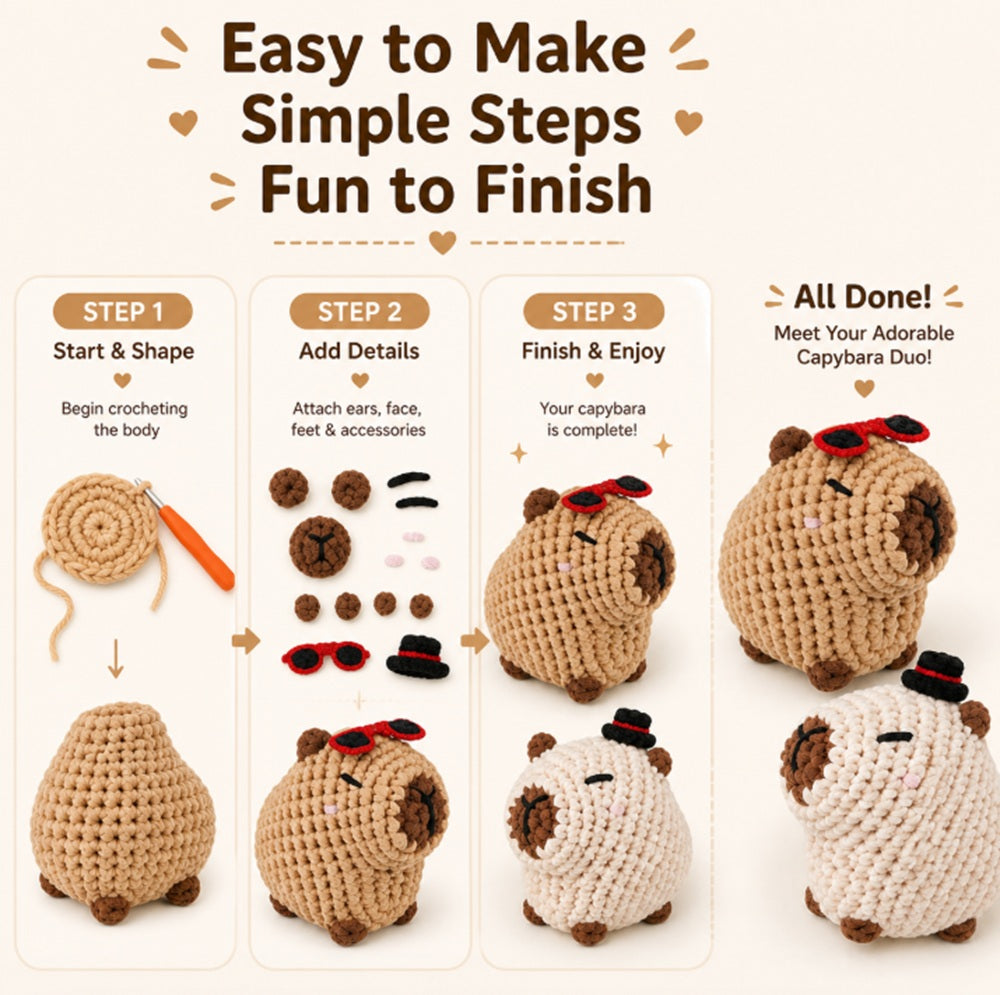 Capybara Crochet Kit for Beginners, 2 Pack with Video Tutorials – TIKA
