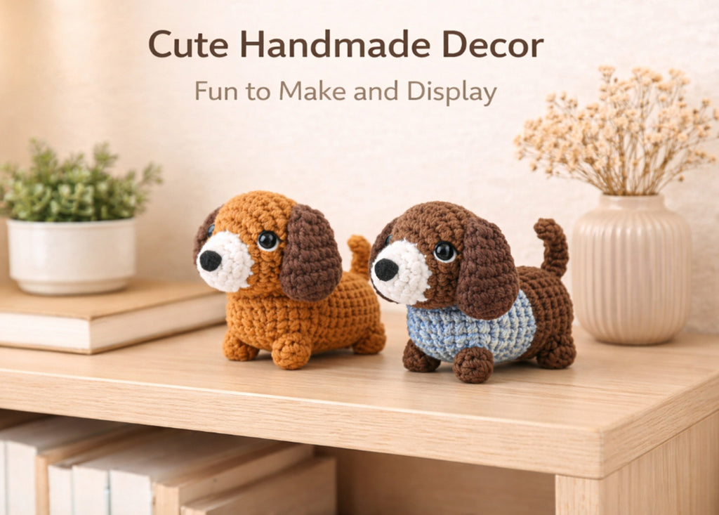 Dachshund Crochet Kit for Beginners – 2 Pack Amigurumi Dog DIY Starter Kit with Step-by-Step Video Tutorial, Cute Gift for Adults & Kids