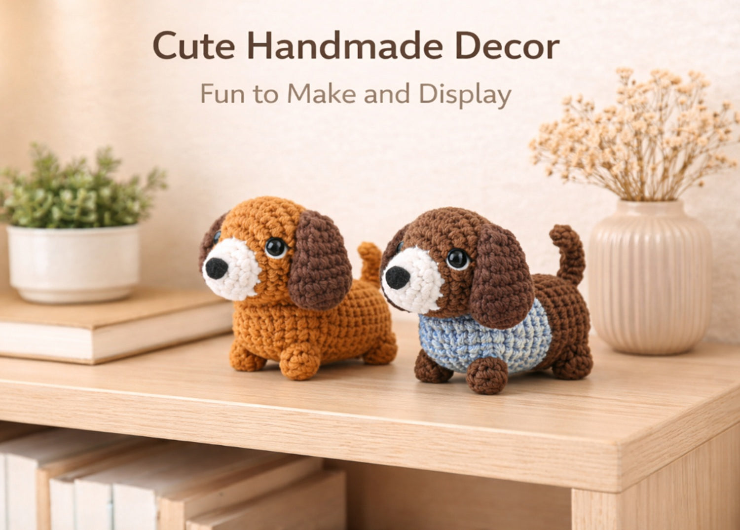 Dachshund Crochet Kit for Beginners – 2 Pack Amigurumi Dog DIY Starter Kit with Step-by-Step Video Tutorial, Cute Gift for Adults & Kids