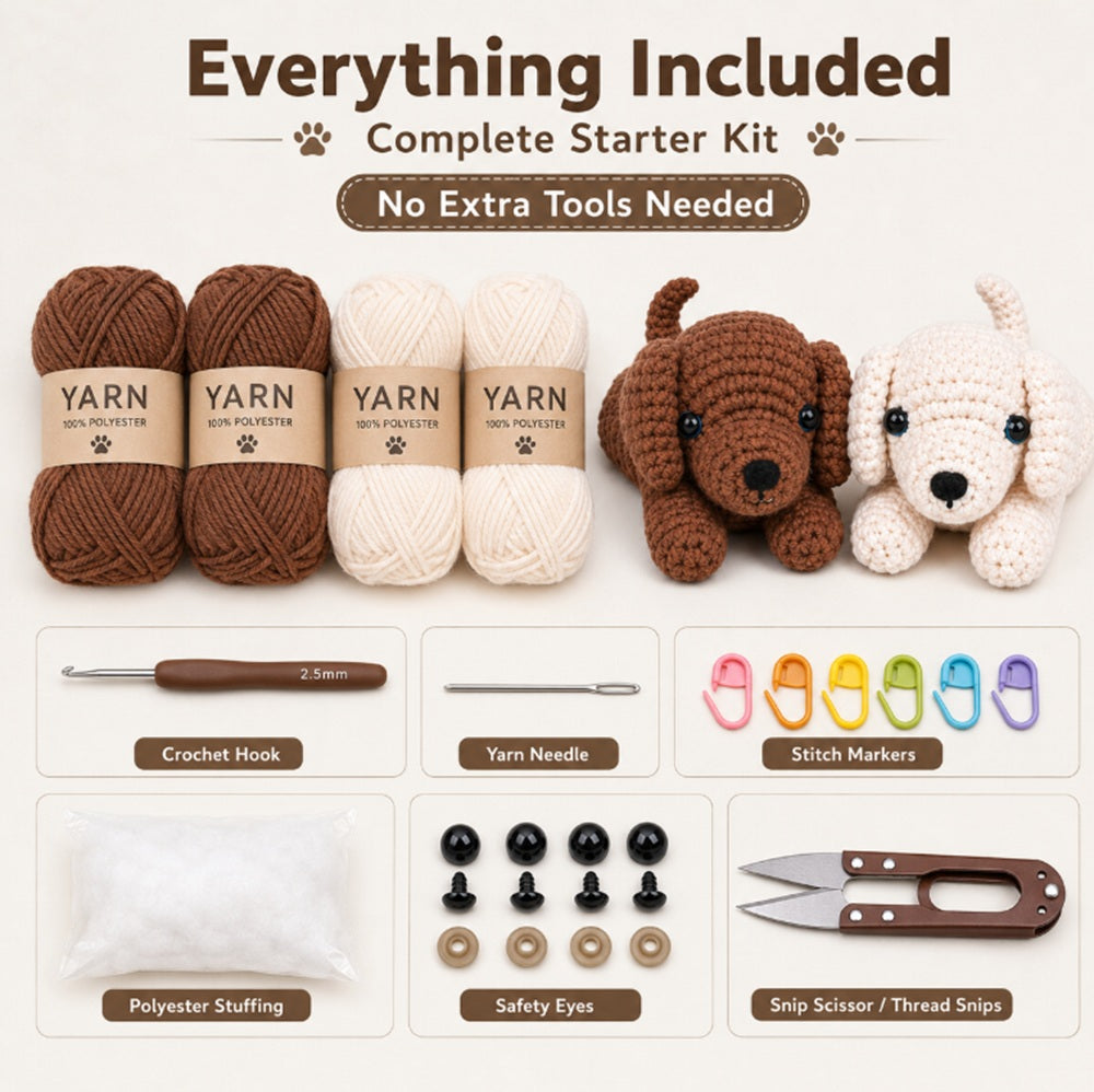 Golden Retriever Crochet Kit for Beginners, 2 Pack with Video – TIKA