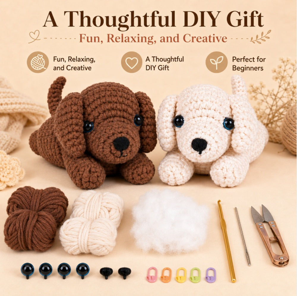 Golden Retriever Crochet Kit for Beginners, 2 Pack with Video – TIKA