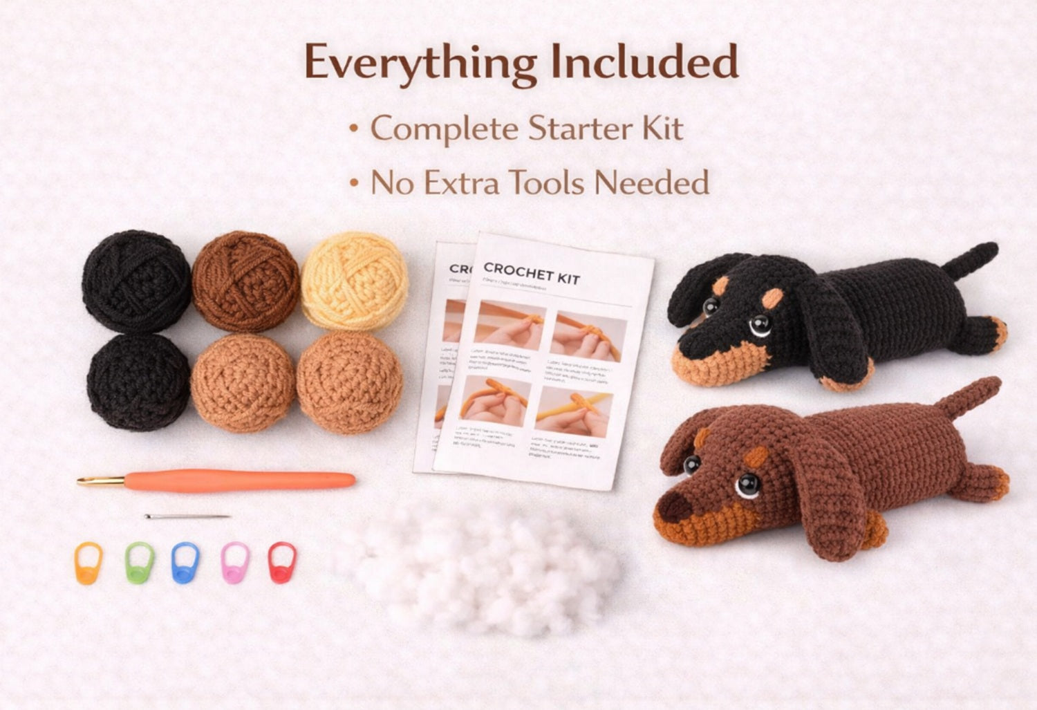 Dachshund Crochet Kit for Beginners, 2 Pack with Video Tutorial – TIKA