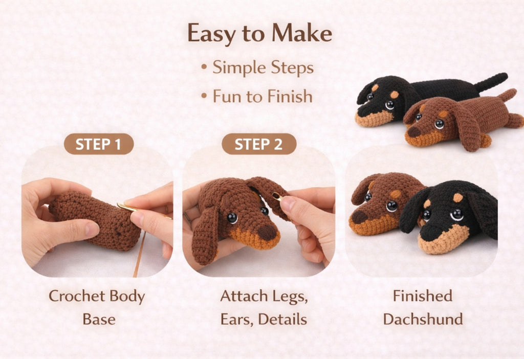 Dachshund Crochet Kit for Beginners, 2 Pack with Video Tutorial – TIKA
