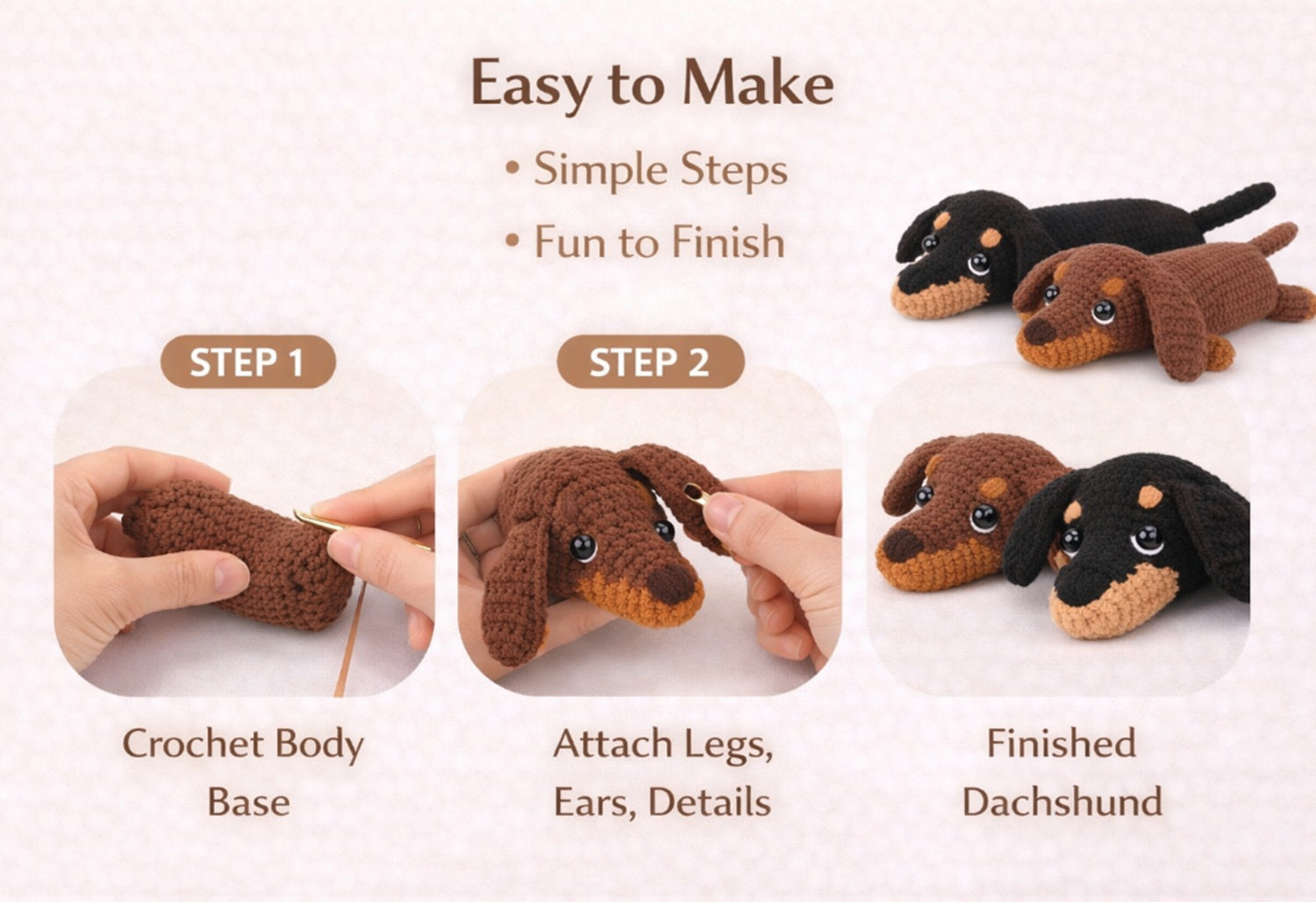 Dachshund Crochet Kit for Beginners, 2 Pack with Video Tutorial – TIKA