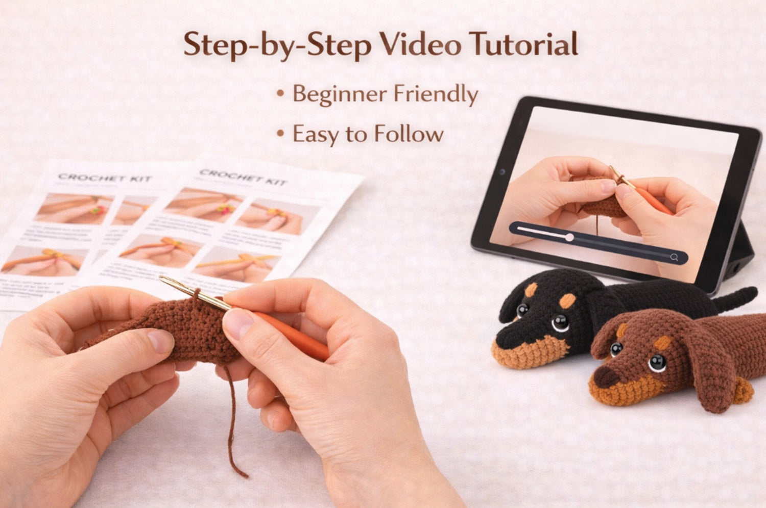 Dachshund Crochet Kit for Beginners, 2 Pack with Video Tutorial – TIKA
