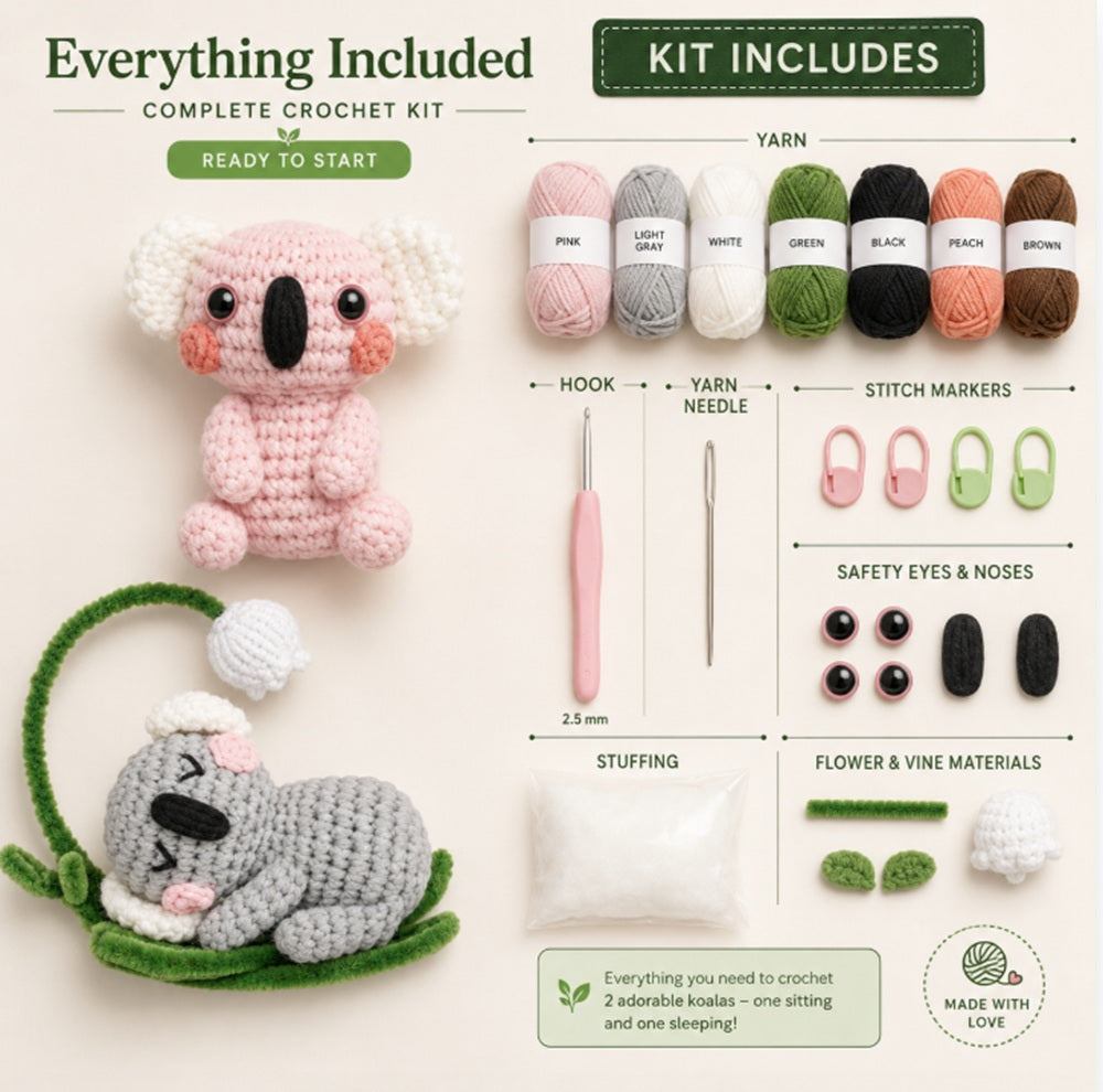 Koala Crochet Kit for Beginners, 2 Pack with Video Tutorials – TIKA