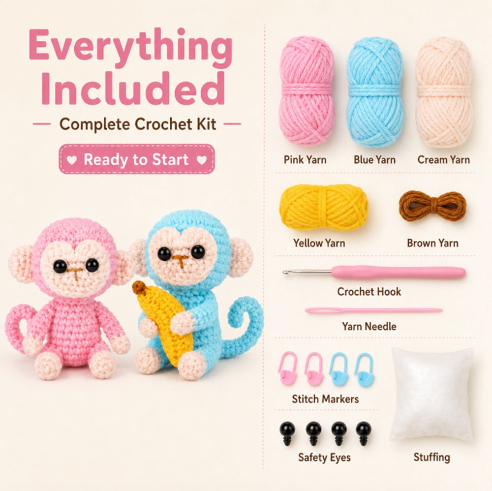 Monkey Crochet Kit for Beginners, 2 Pack with Video Tutorials – TIKA