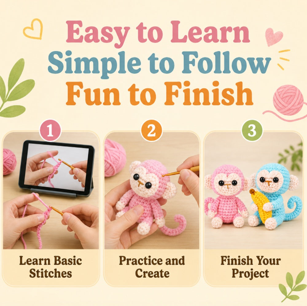 Monkey Crochet Kit for Beginners, 2 Pack with Video Tutorials – TIKA