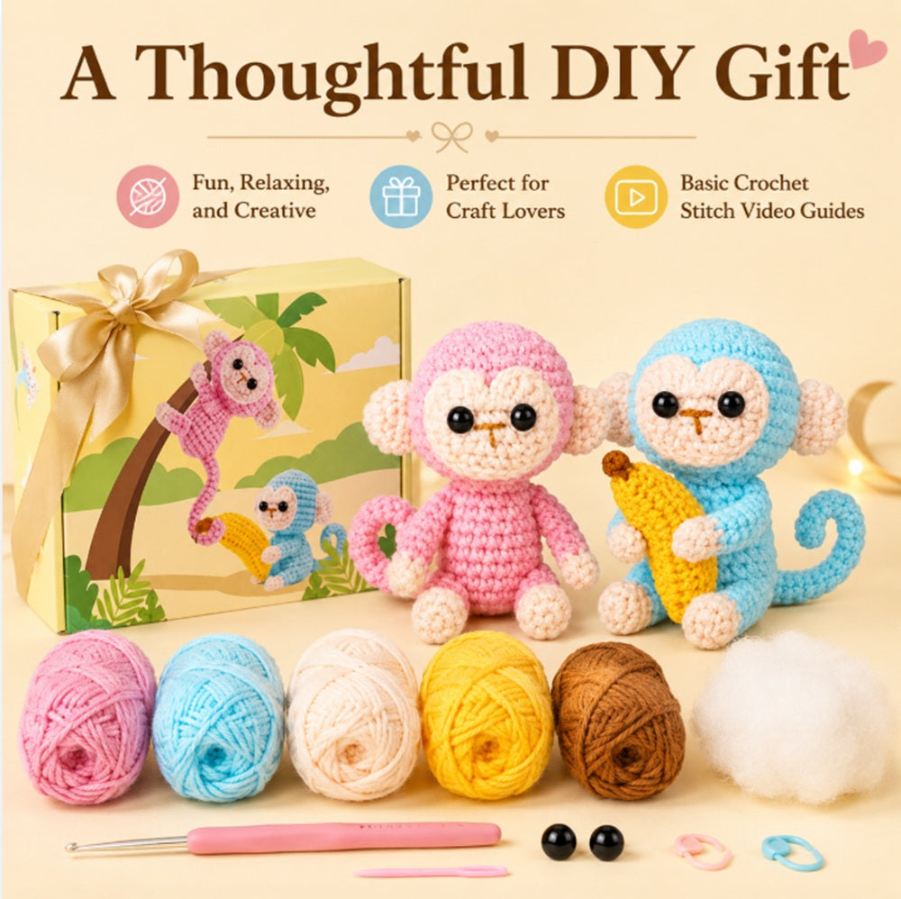 Monkey Crochet Kit for Beginners, 2 Pack with Video Tutorials – TIKA