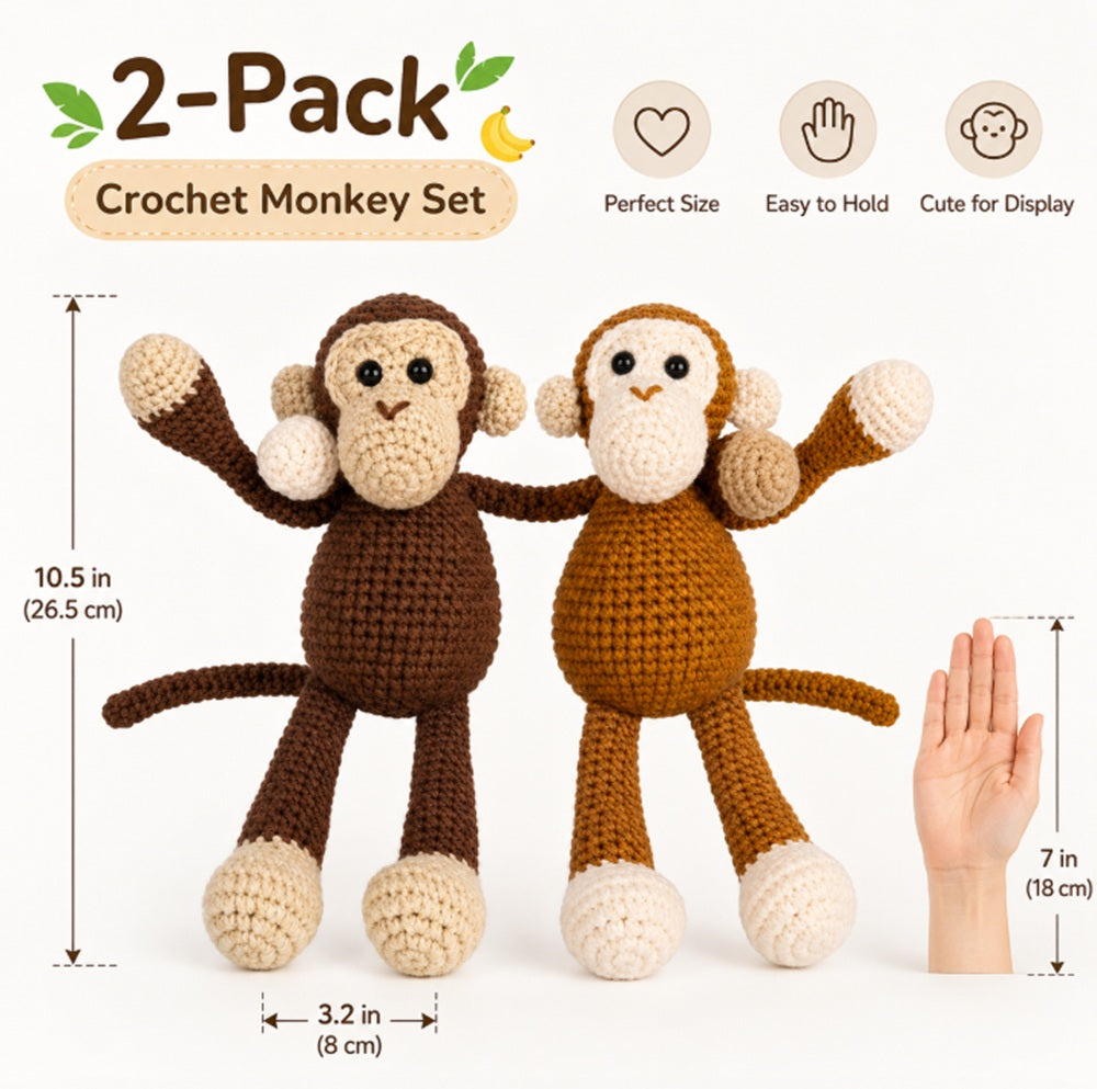 Chimpanzee Crochet Kit for Beginners, 2 Pack with Video Tutorials – TIKA