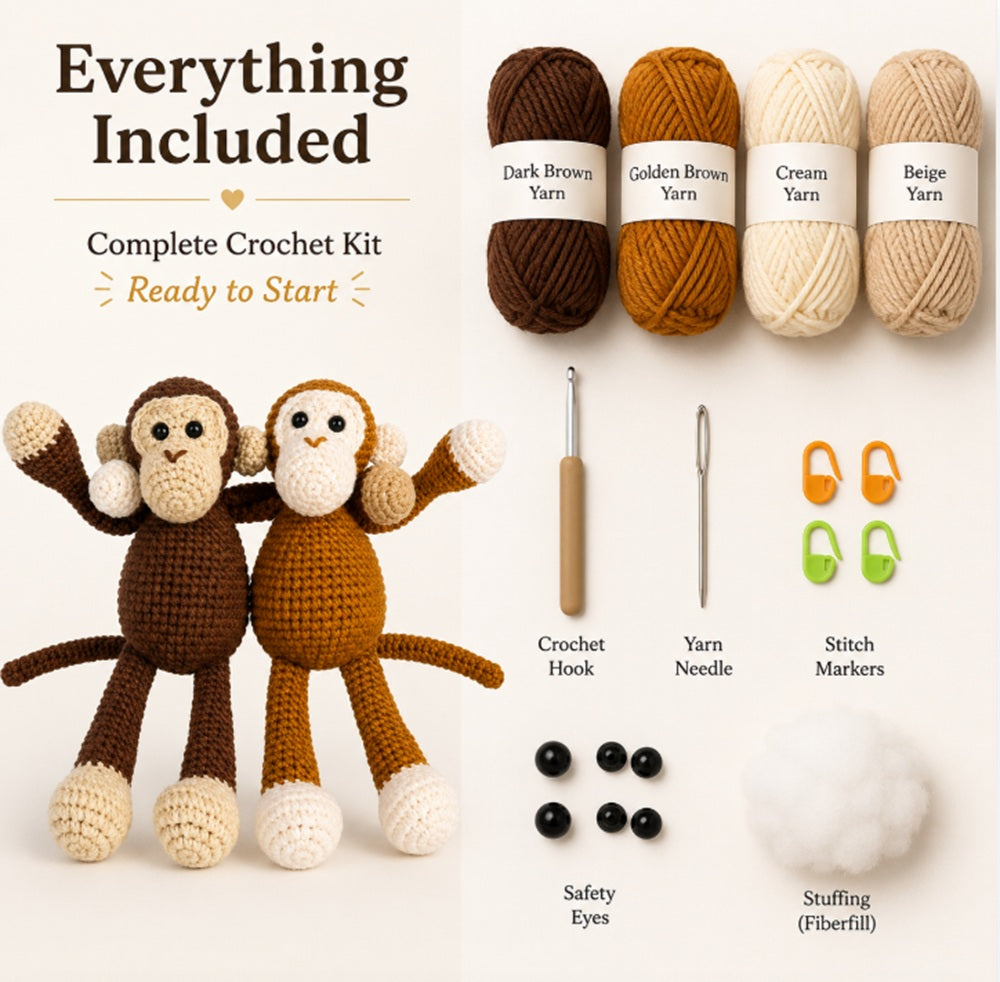 Chimpanzee Crochet Kit for Beginners, 2 Pack with Video Tutorials – TIKA