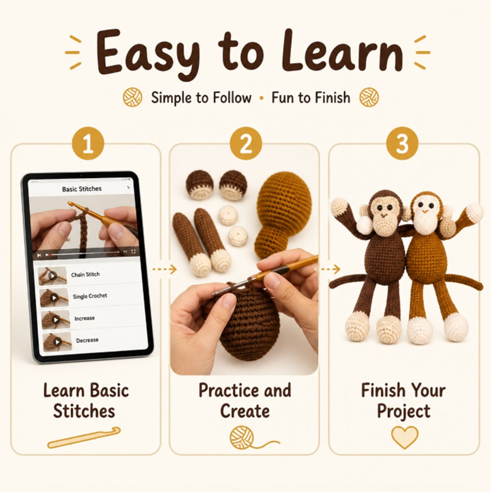 Chimpanzee Crochet Kit for Beginners, 2 Pack with Video Tutorials – TIKA