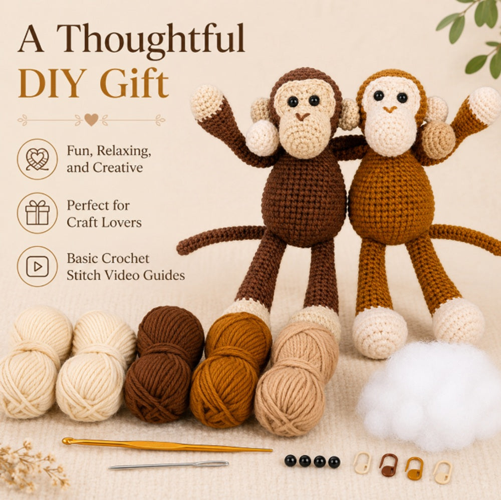 Chimpanzee Crochet Kit for Beginners, 2 Pack with Video Tutorials – TIKA