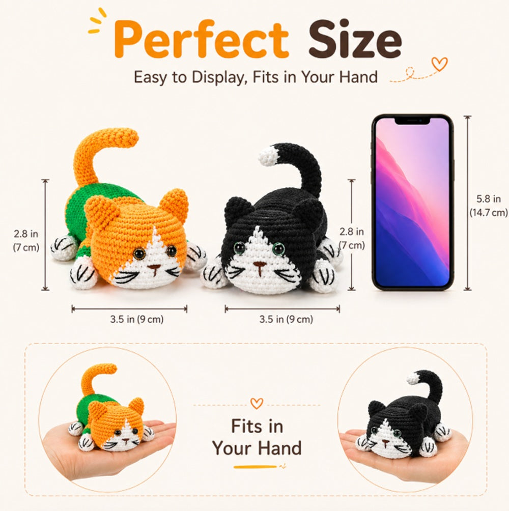 Cat Amigurumi Crochet Kit for Beginners, 2 Pack with Video – TIKA