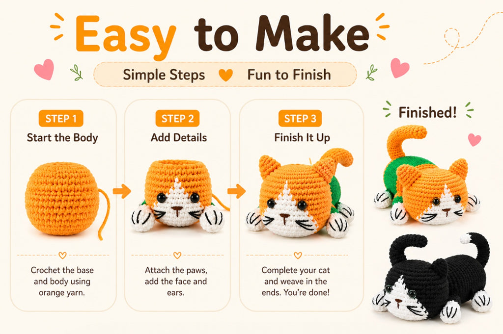 Cat Amigurumi Crochet Kit for Beginners, 2 Pack with Video – TIKA