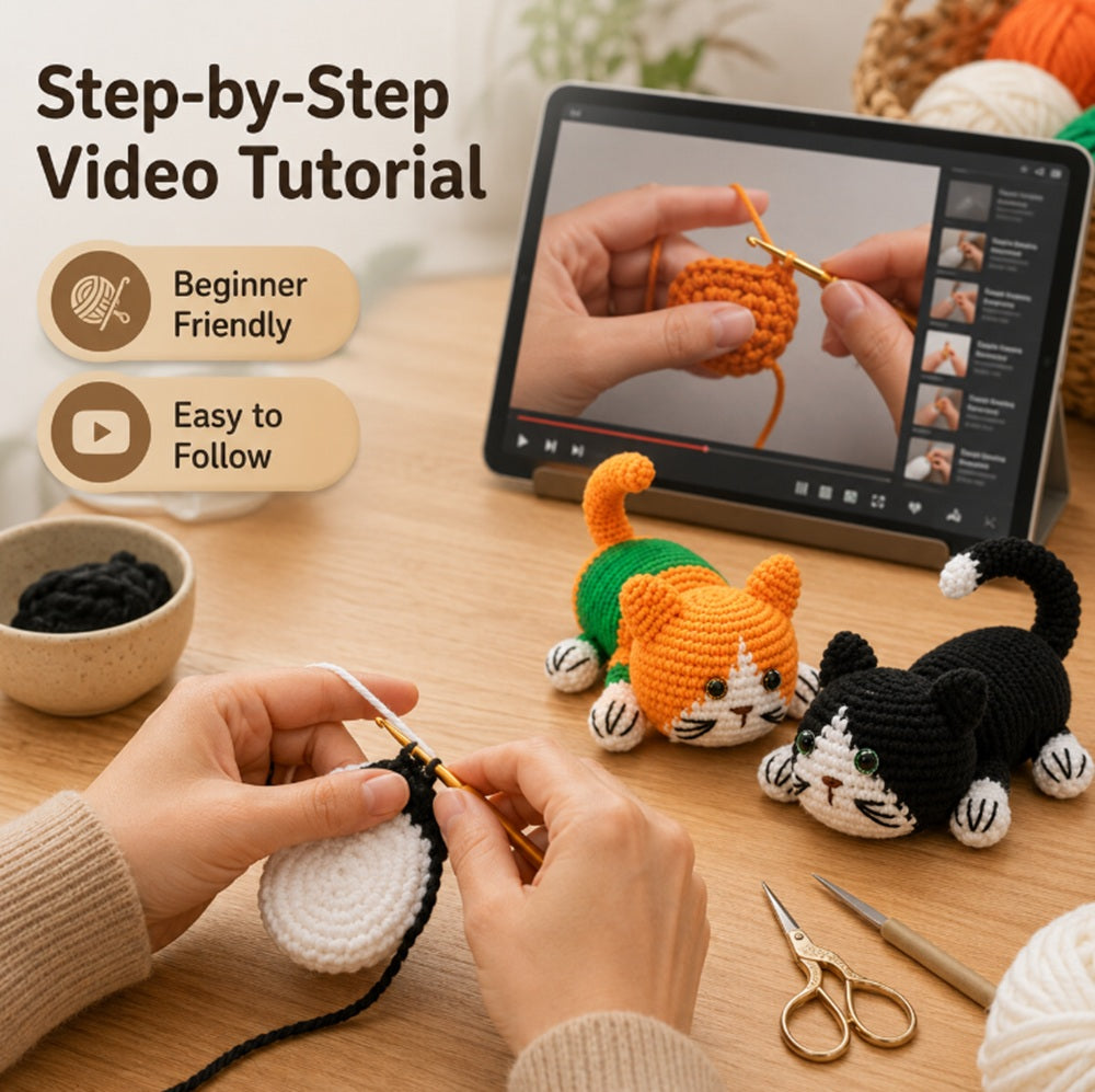 Cat Amigurumi Crochet Kit for Beginners, 2 Pack with Video – TIKA