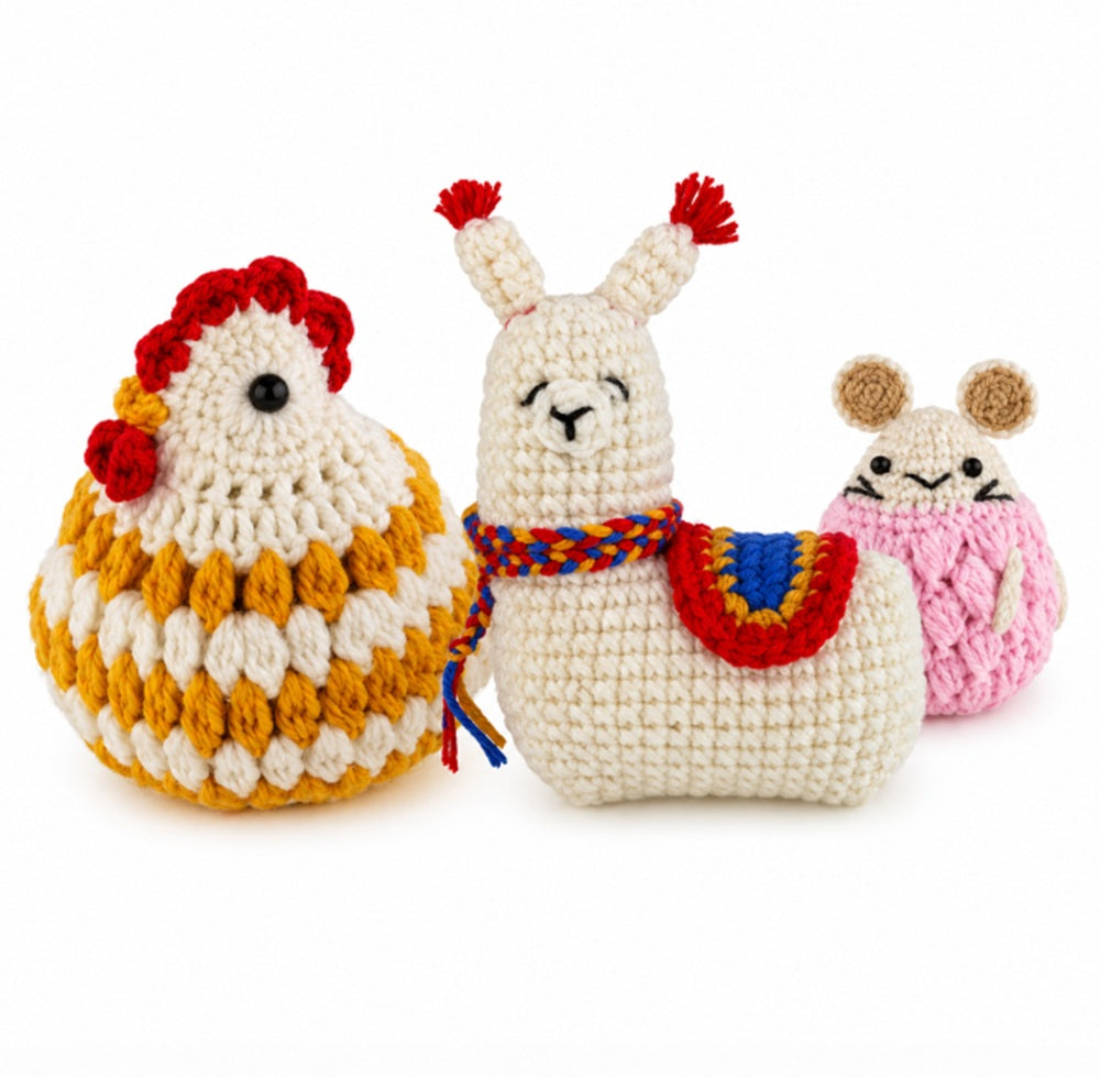 Animal Crochet Kit for Beginners: Alpaca, Hamster & Chubby Chicken – TIKA