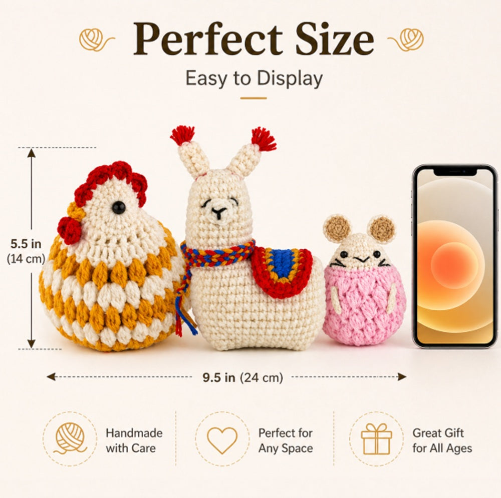 Animal Crochet Kit for Beginners: Alpaca, Hamster & Chubby Chicken – TIKA