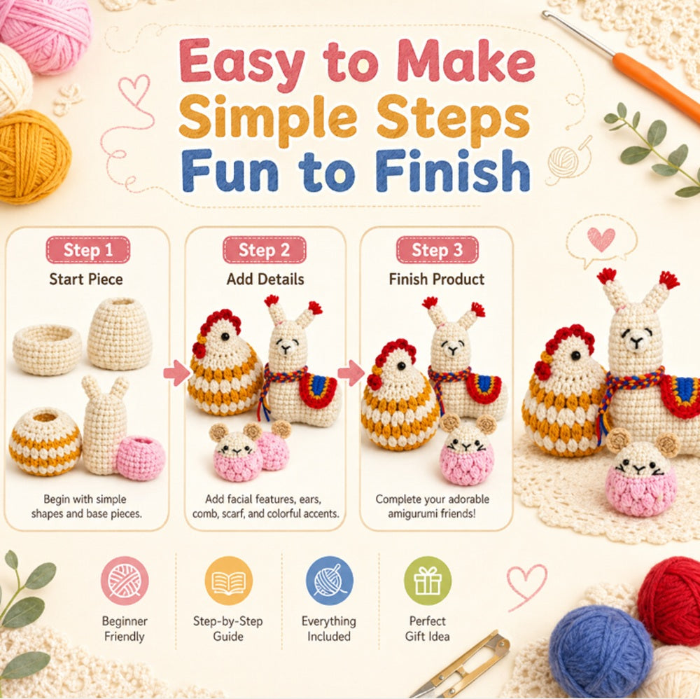 Animal Crochet Kit for Beginners: Alpaca, Hamster & Chubby Chicken – TIKA