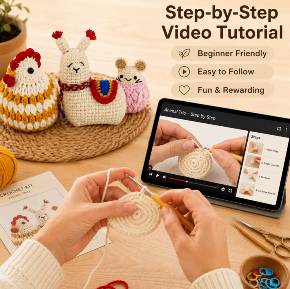 Animal Crochet Kit for Beginners: Alpaca, Hamster & Chubby Chicken – TIKA