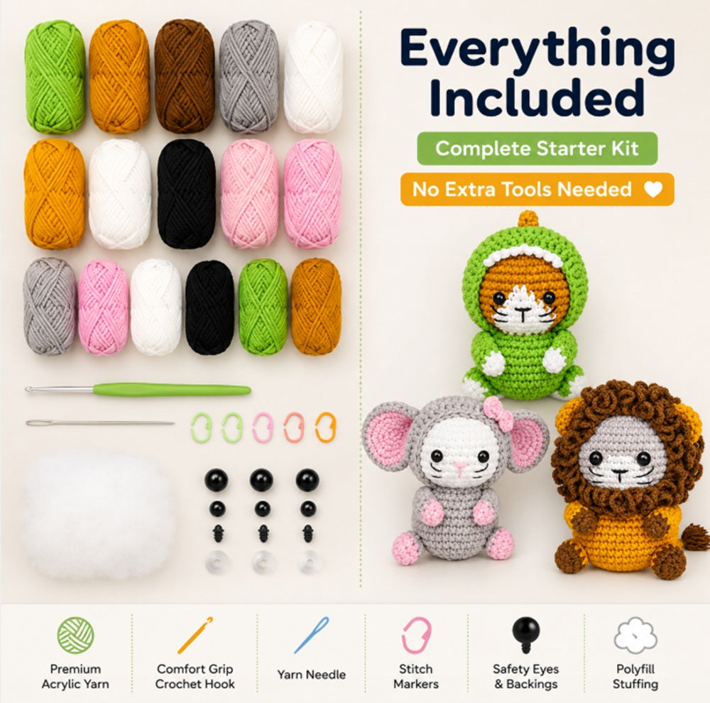 Cat Family Crochet Kit for Beginners, 3 Pack with Video – TIKA