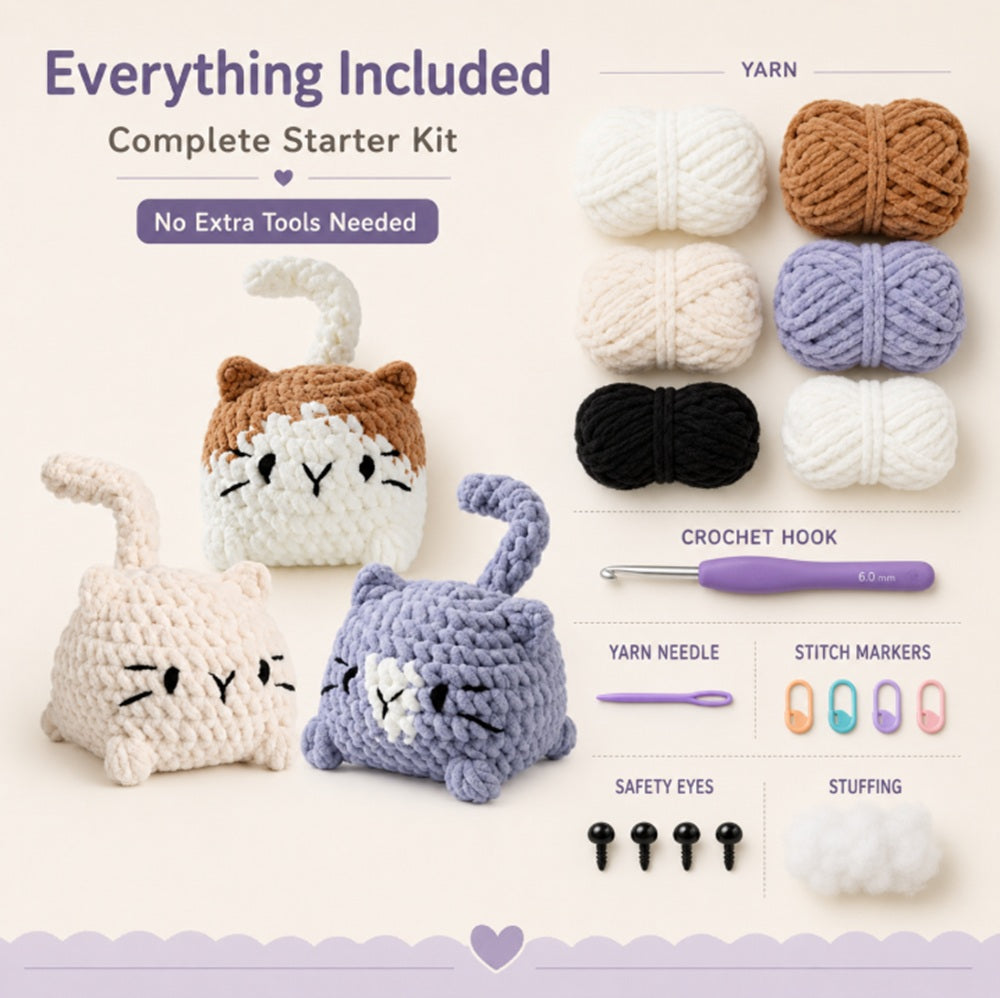 Cat Crochet Kit for Beginners, 3 Pack with Video Tutorial – TIKA