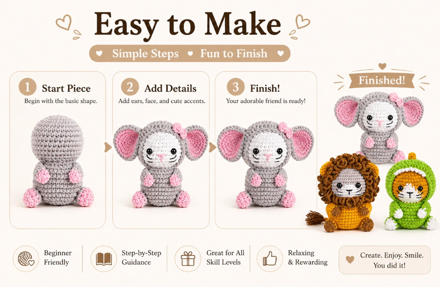 Cat Family Crochet Kit for Beginners, 3 Pack with Video – TIKA