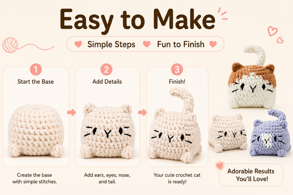 Cat Crochet Kit for Beginners, 3 Pack with Video Tutorial – TIKA