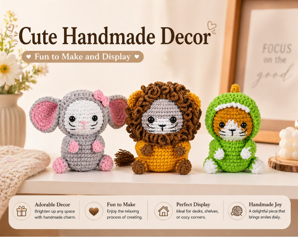 Cat Family Crochet Kit for Beginners, 3 Pack with Video – TIKA