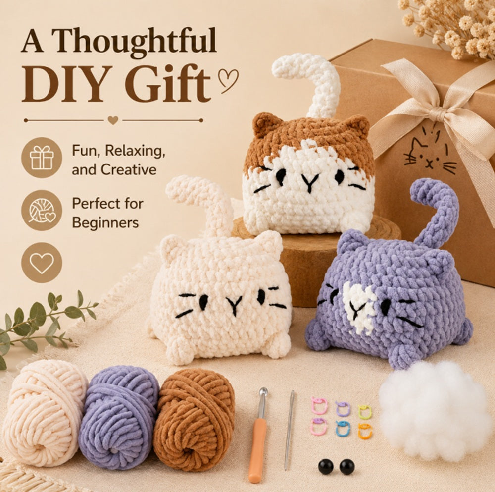Cat Crochet Kit for Beginners, 3 Pack with Video Tutorial – TIKA