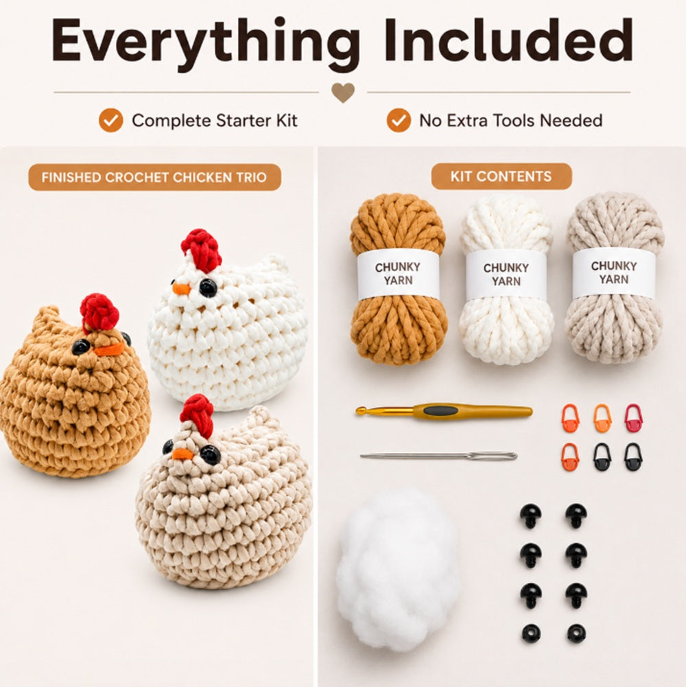 Chicken Crochet Kit for Beginners, 3 Pack with Video Tutorial – TIKA