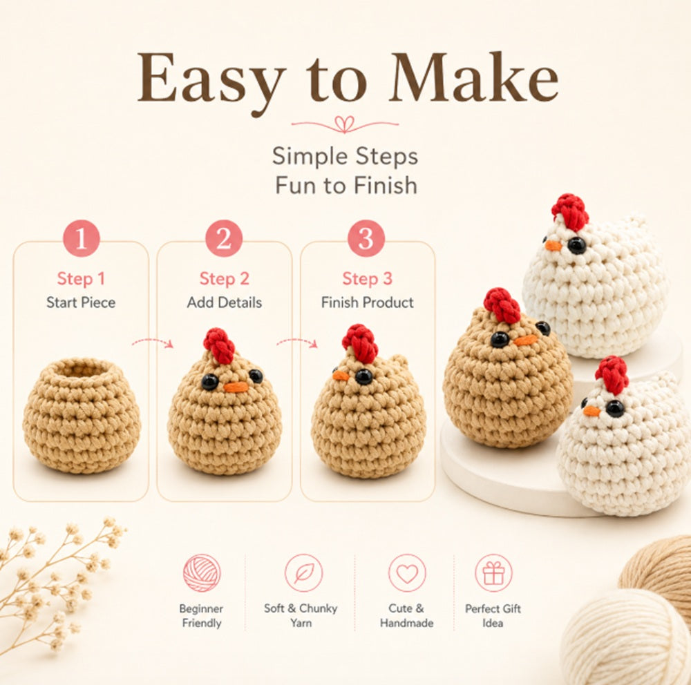 Chicken Crochet Kit for Beginners, 3 Pack with Video Tutorial – TIKA