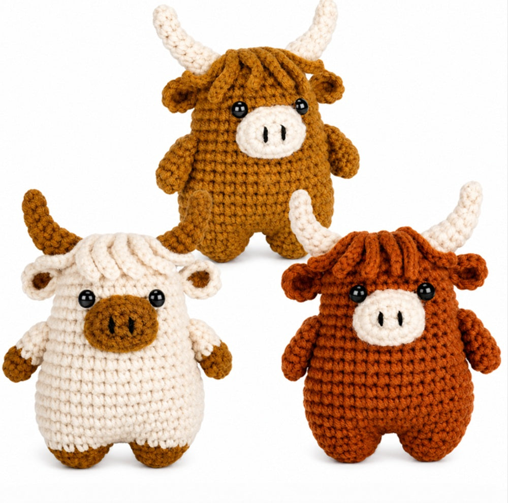 Highland Cow Crochet Kit for Beginners, 3 Pack with Video Tutorials – TIKA