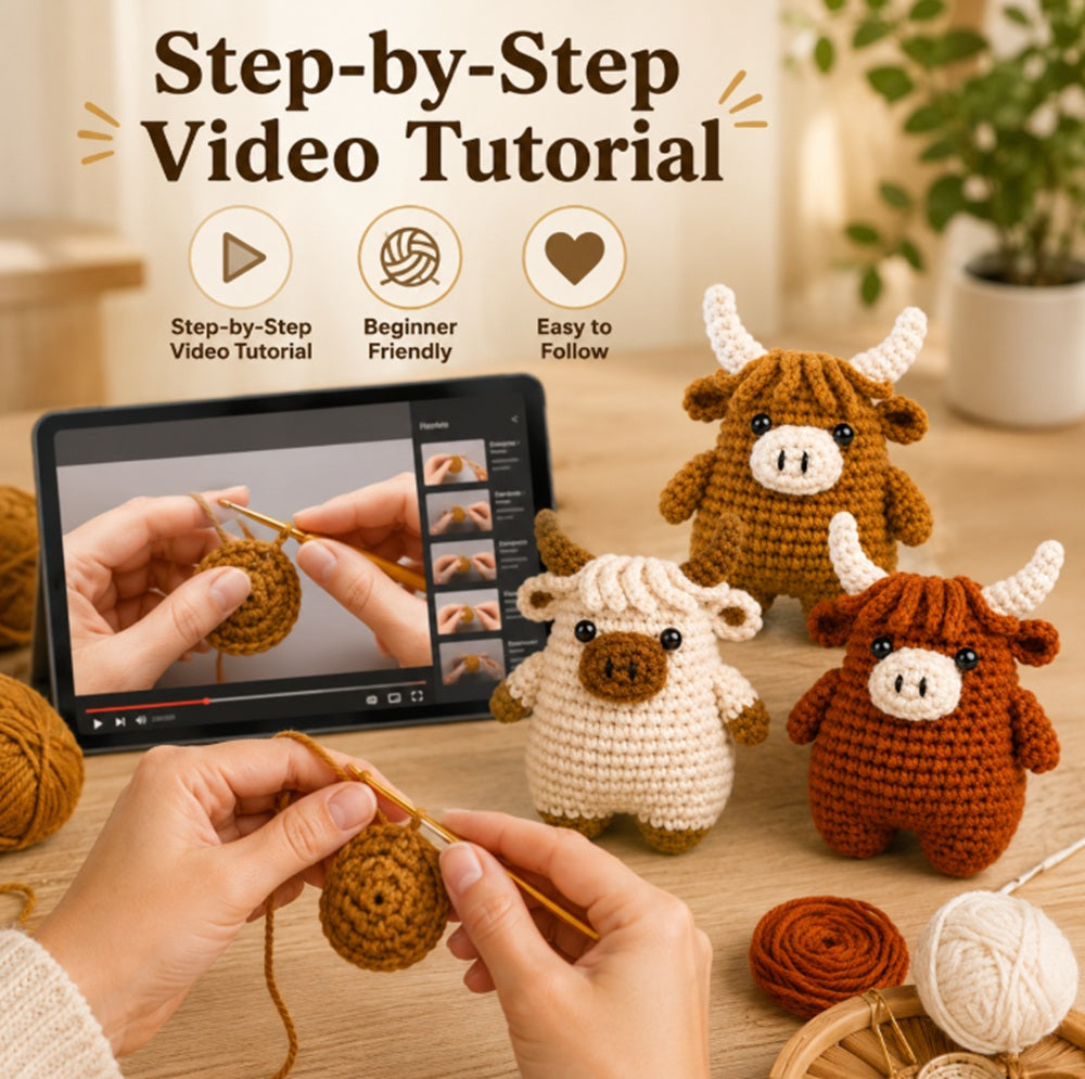 Highland Cow Crochet Kit for Beginners, 3 Pack with Video Tutorials – TIKA