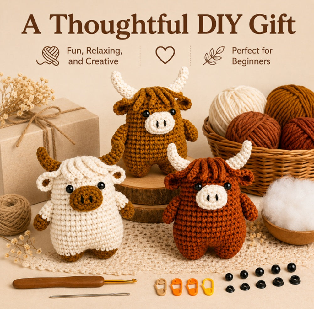 Highland Cow Crochet Kit for Beginners, 3 Pack with Video Tutorials – TIKA