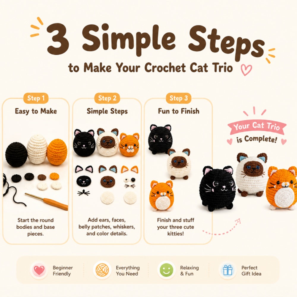 Cat Crochet Kit for Beginners, 3 Pack with Video Tutorial – TIKA