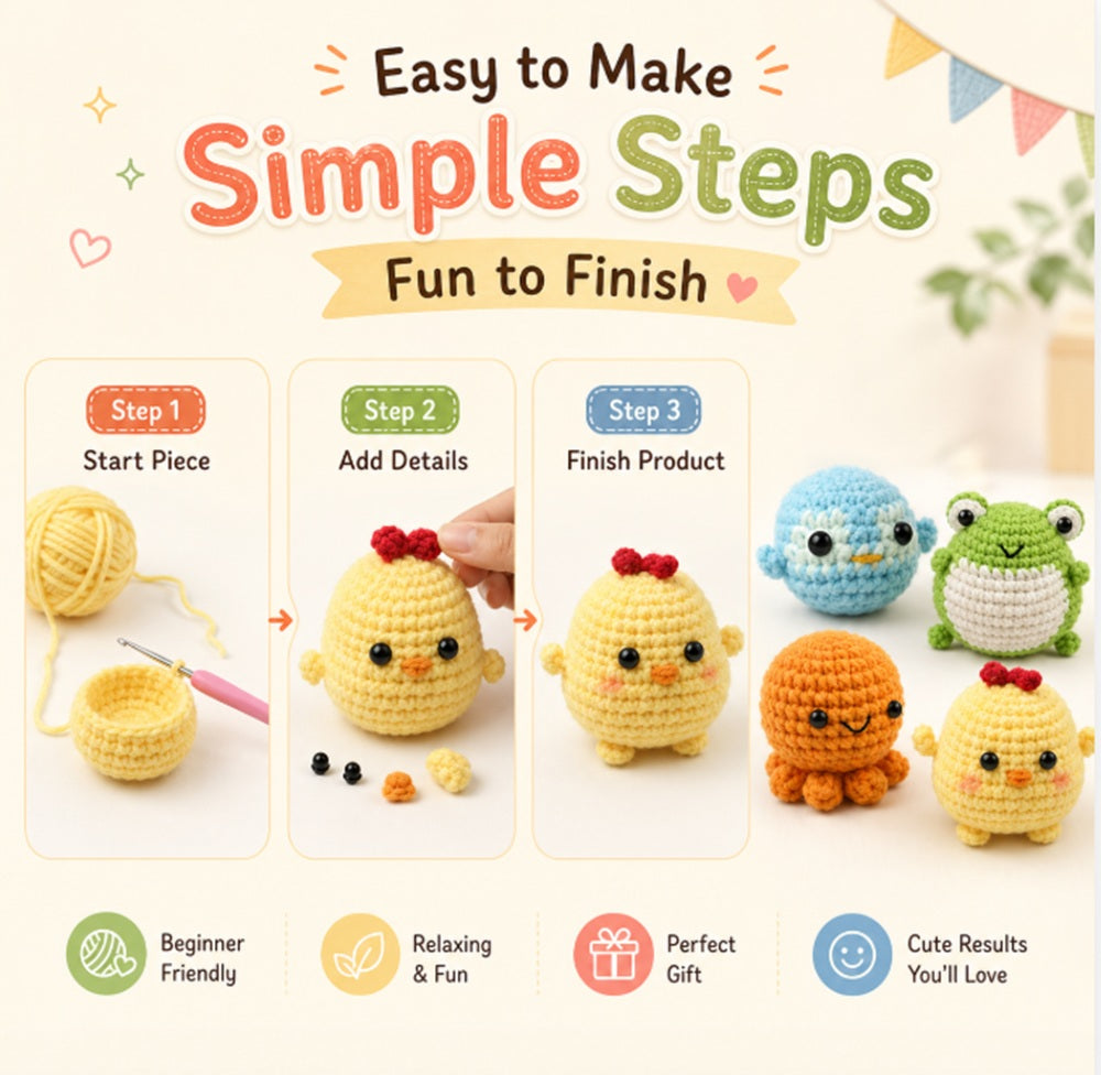 Animal Crochet Kit for Beginners, 4 Pack: Octopus, Frog, Chick & Puffer Fish – TIKA
