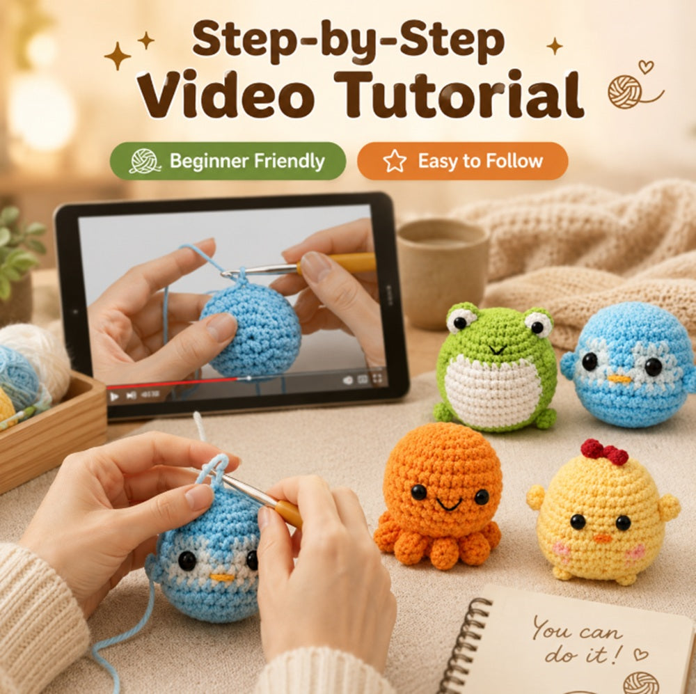 Animal Crochet Kit for Beginners, 4 Pack: Octopus, Frog, Chick & Puffer Fish – TIKA