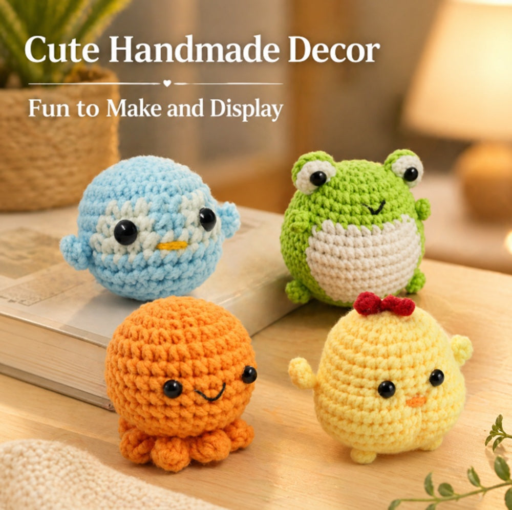 Animal Crochet Kit for Beginners, 4 Pack: Octopus, Frog, Chick & Puffer Fish – TIKA