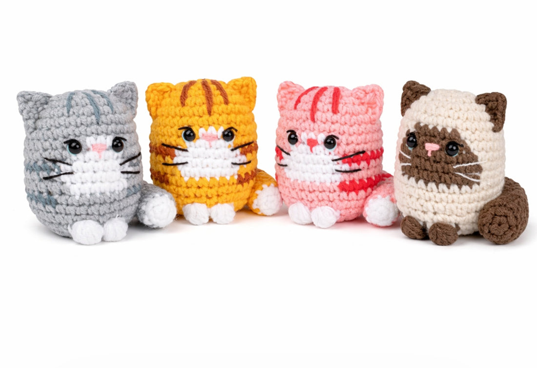 TIKA four-cat crochet kit project examples