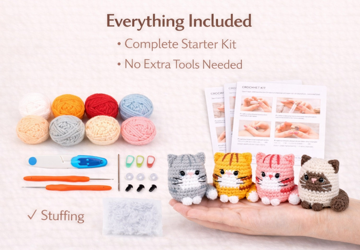 Cat Crochet Kit for Beginners, 4 Pack with Video Tutorial – TIKA