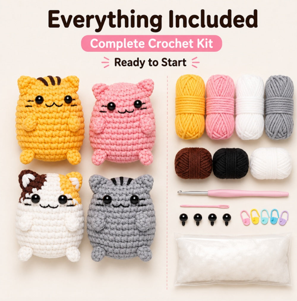 Cat Crochet Kit for Beginners, 4 Pack with Video Tutorials – TIKA