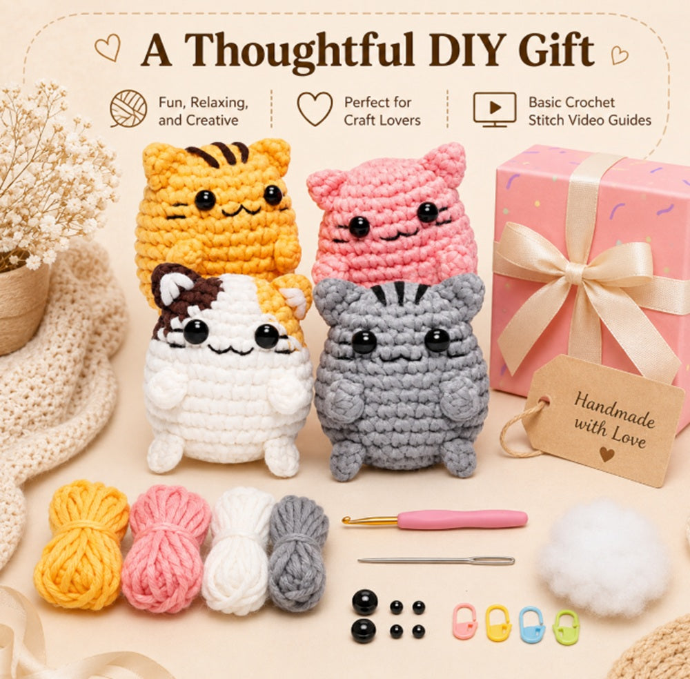 Cat Crochet Kit for Beginners, 4 Pack with Video Tutorials – TIKA