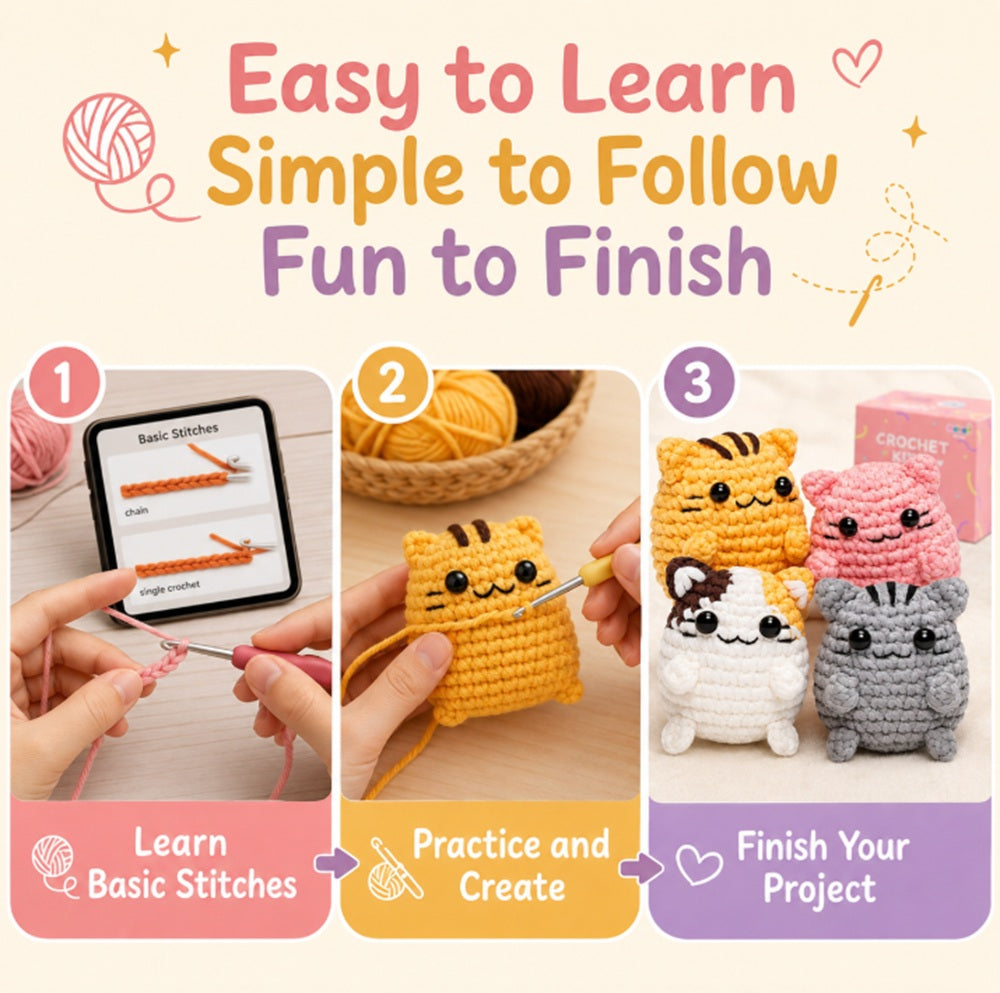 Cat Crochet Kit for Beginners, 4 Pack with Video Tutorials – TIKA