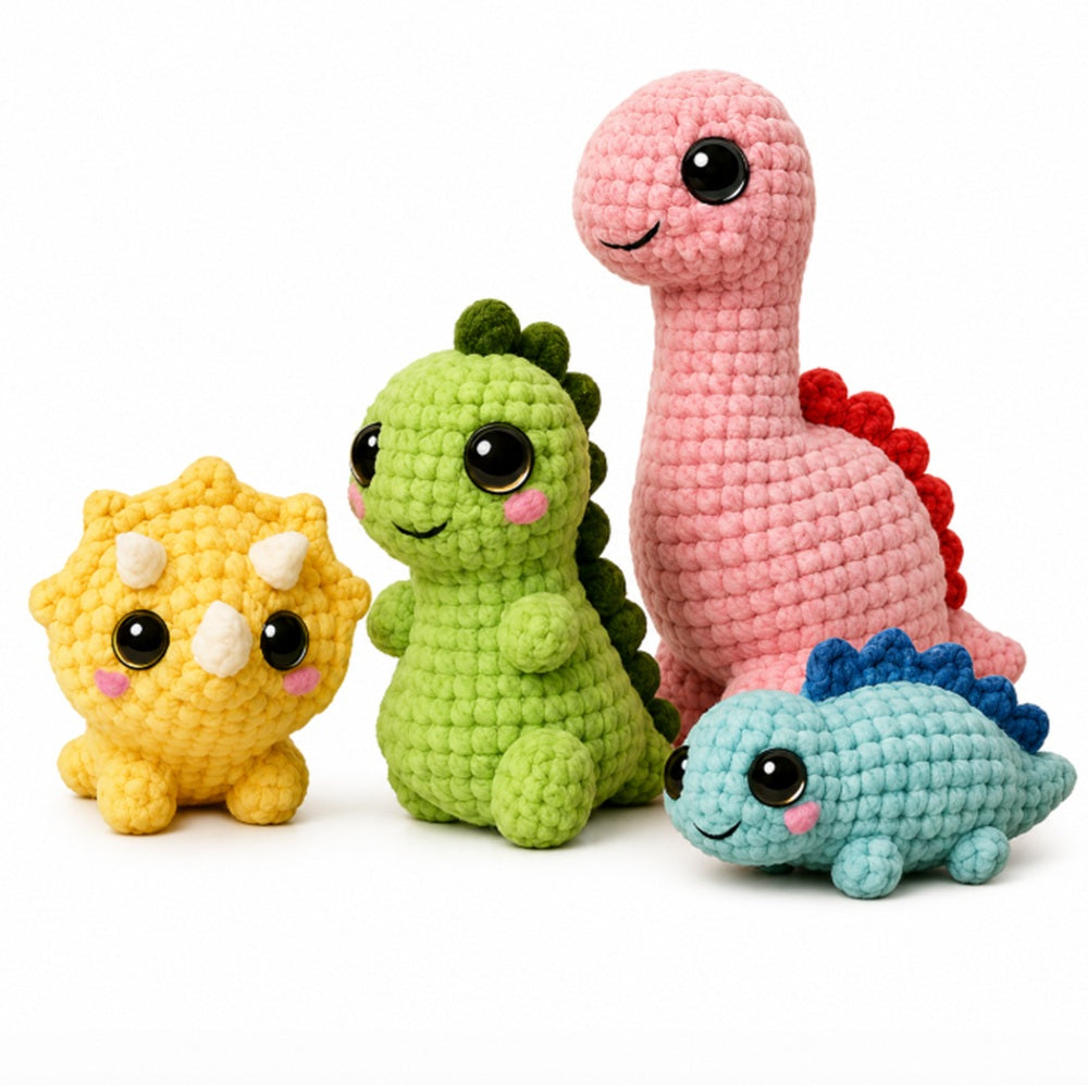 Dinosaur Crochet Kit for Beginners, 4 Pack with Video Tutorial – TIKA