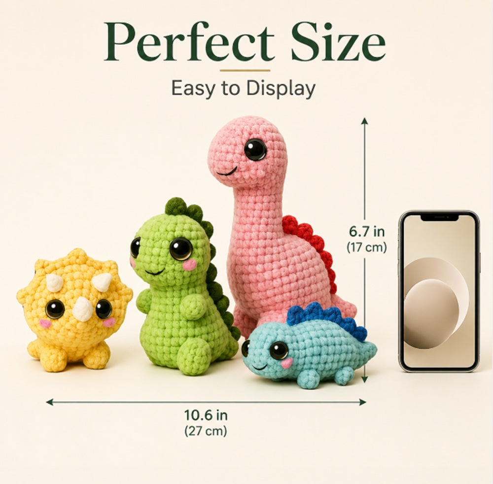 Dinosaur Crochet Kit for Beginners, 4 Pack with Video Tutorial – TIKA