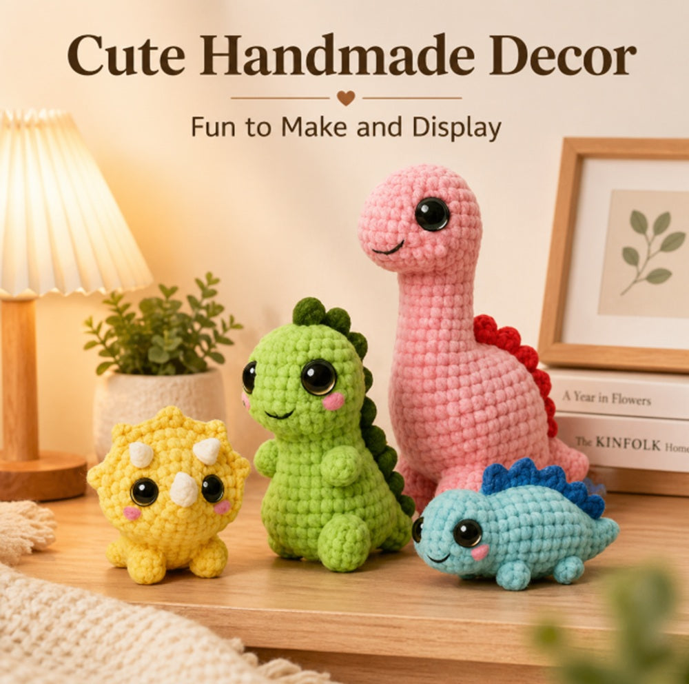 Dinosaur Crochet Kit for Beginners, 4 Pack with Video Tutorial – TIKA