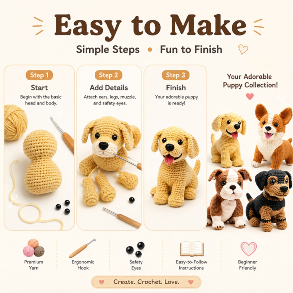 Puppy Crochet Kit for Beginners, 4 Pack with Video Tutorial – TIKA