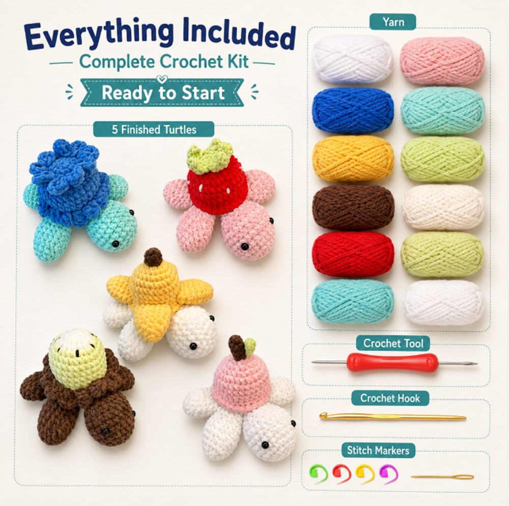 Fruit Turtle Crochet Kit for Beginners, 5 Pack with Video Tutorial – TIKA
