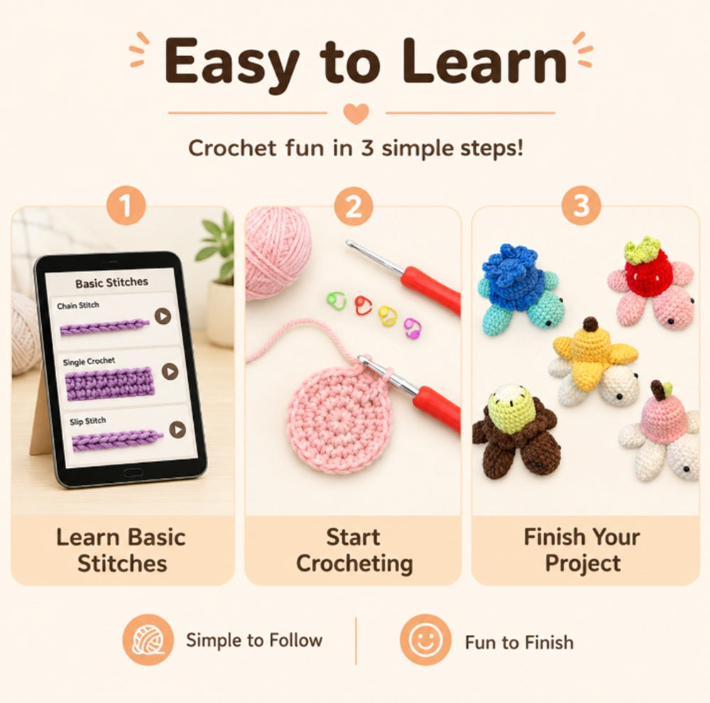 Fruit Turtle Crochet Kit for Beginners, 5 Pack with Video Tutorial – TIKA